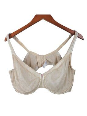 Cacique 44D Bra Beige Modern Lace Covered Unlined Full Coverage Underwire Bow
